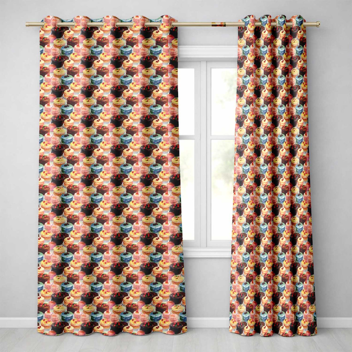 Chocolate Strawberry Cake Seamless Realistic Dessert Sweet Food Design Readymade Eyelet Ring Top Thermal 100% Blackout Curtains