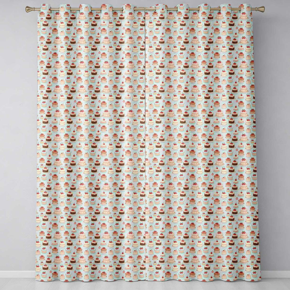 Vintage Cake Slice Seamless Dessert Food Illustration Design Readymade Eyelet Ring Top Thermal 100% Blackout Curtains