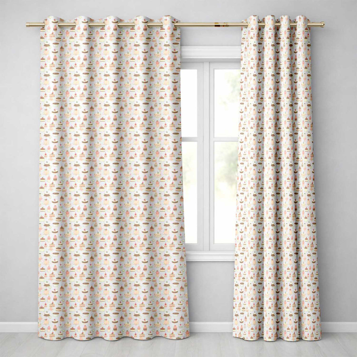 Pastel Cake Slice Seamless Dessert Sweet Food Design Readymade Eyelet Ring Top Thermal 100% Blackout Curtains