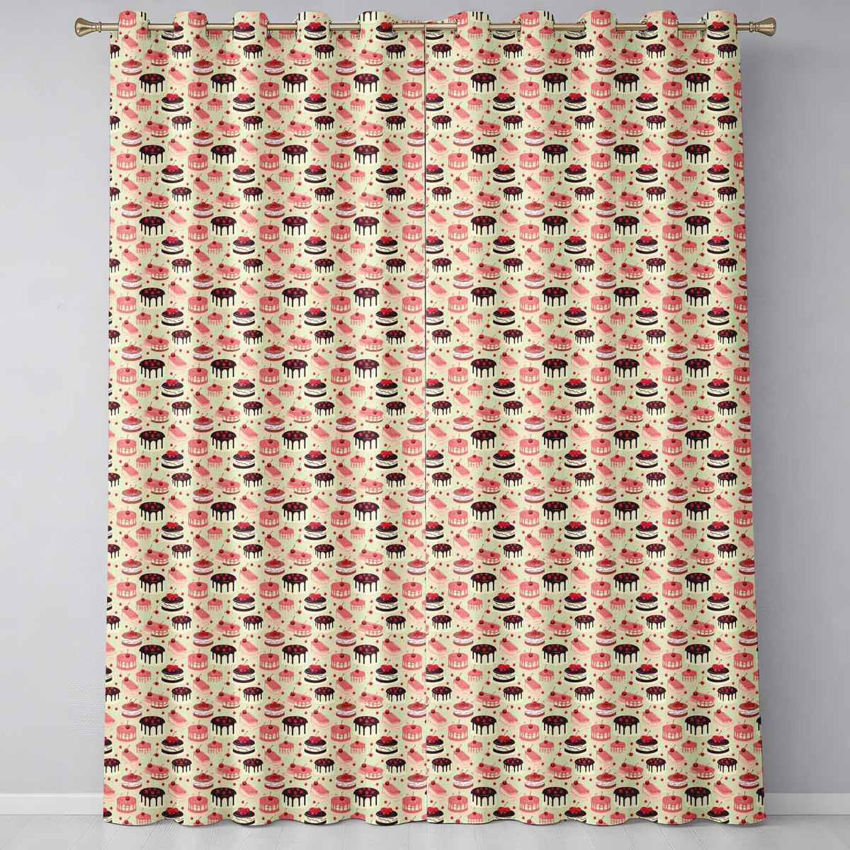 Pink Cherry Cake Seamless Minimal Dessert Food Design Readymade Eyelet Ring Top Thermal 100% Blackout Curtains