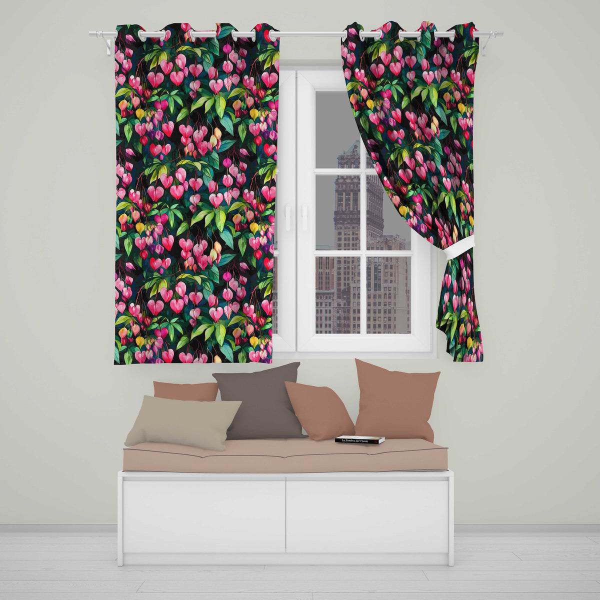 Pink Bleeding Heart Flowers Botanical Watercolor Floral Readymade Eyelet Ring Top Thermal 100% Blackout Curtains