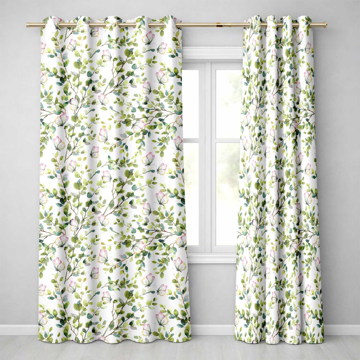 Watercolor Butterfly Leaf Botanical Seamless Readymade Eyelet Ring Top Thermal 100% Blackout Curtains