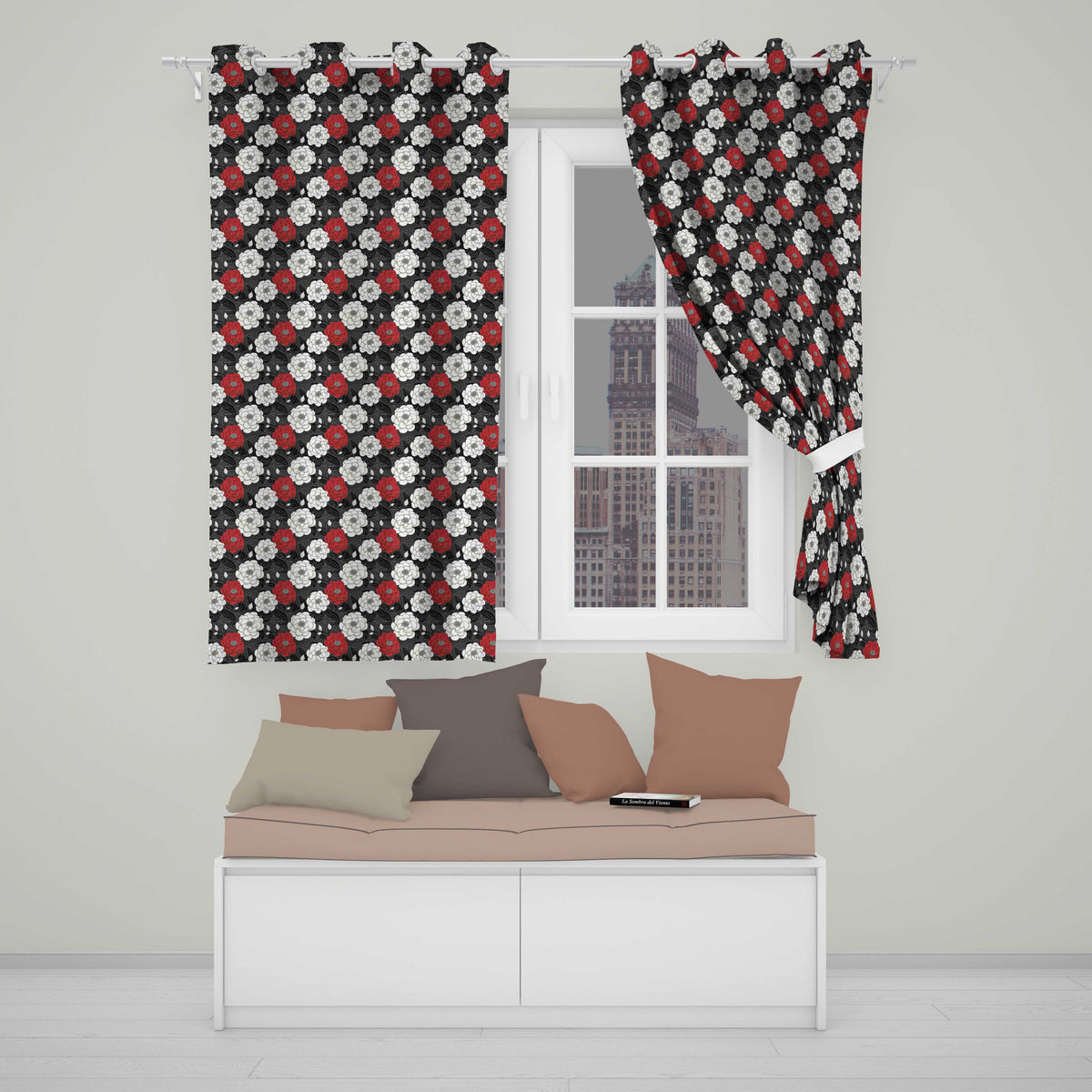 Soft Coral Peony Floral Seamless Pattern Readymade Eyelet Ring Top Thermal 100% Blackout Curtains