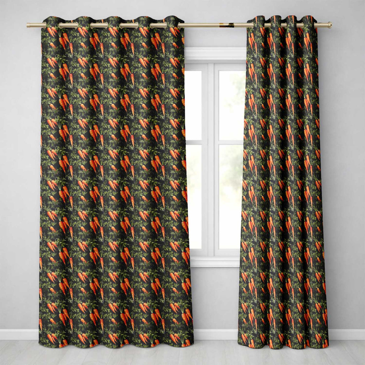 Watercolor Carrot and Herb Botanical Seamless Readymade Eyelet Ring Top Thermal 100% Blackout Curtains