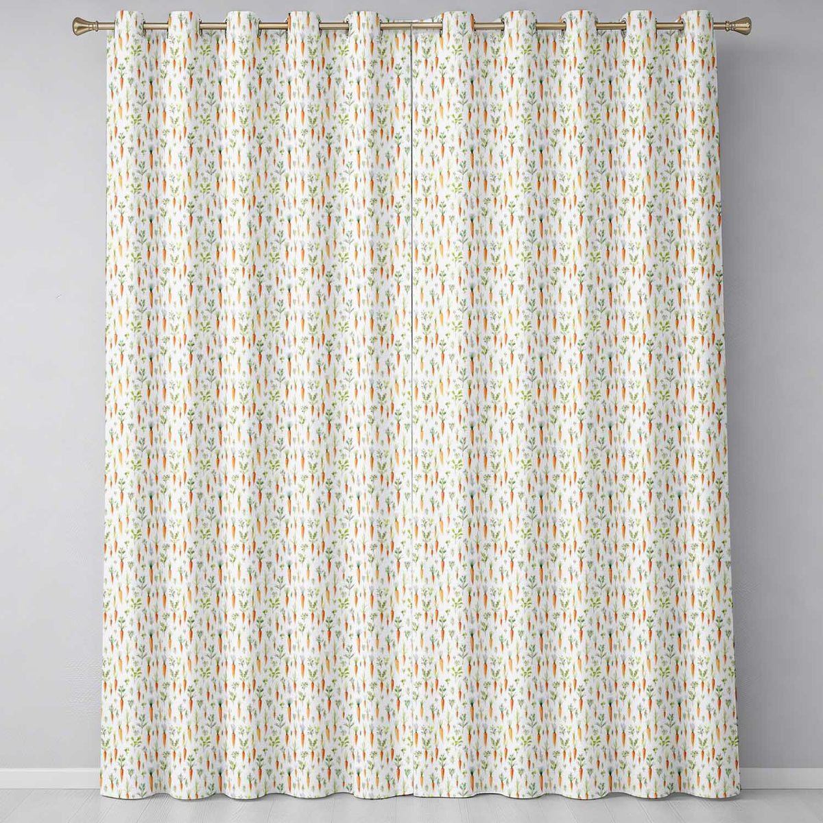 Vintage Carrot Farm Botanical Cream Background Seamless Readymade Eyelet Ring Top Thermal 100% Blackout Curtains