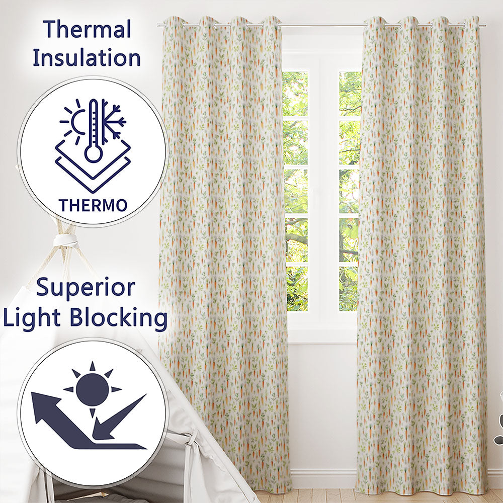 Vintage Carrot Farm Botanical Cream Background Seamless Readymade Eyelet Ring Top Thermal 100% Blackout Curtains