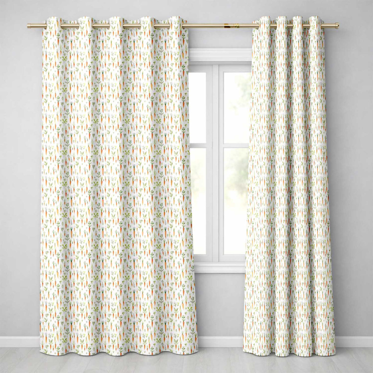 Vintage Carrot Farm Botanical Cream Background Seamless Readymade Eyelet Ring Top Thermal 100% Blackout Curtains