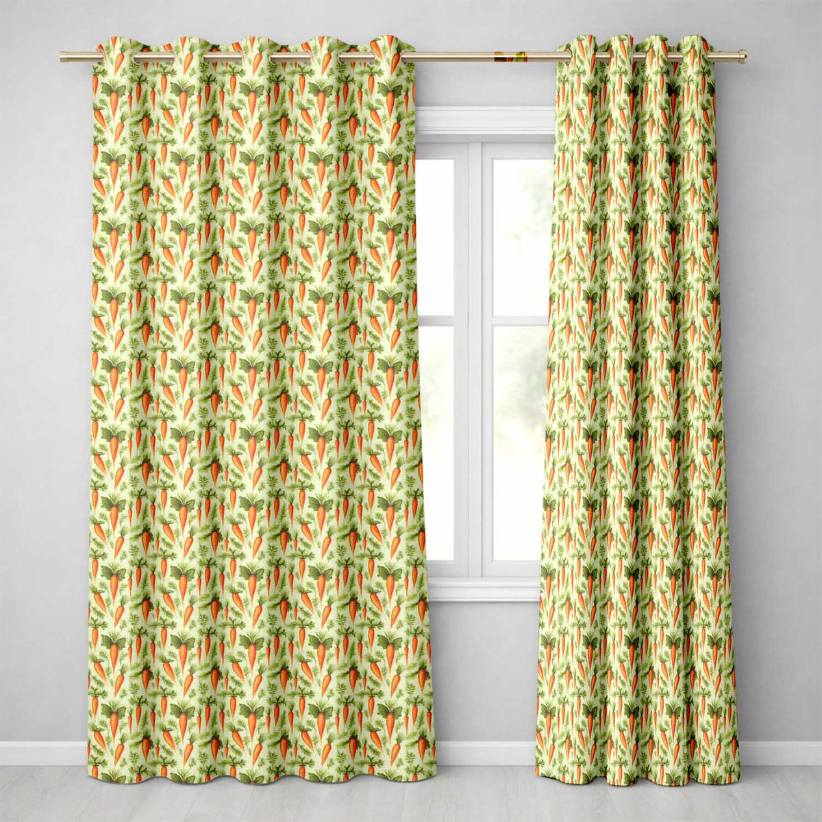 Vintage Botanical Carrot Illustration Garden Seamless Light Background Readymade Eyelet Ring Top Thermal 100% Blackout Curtains