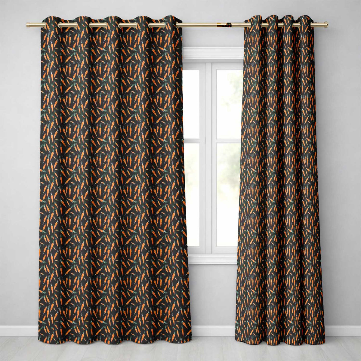 Night Sky Carrot Tossed Dark Background Playful Seamless Design Readymade Eyelet Ring Top Thermal 100% Blackout Curtains