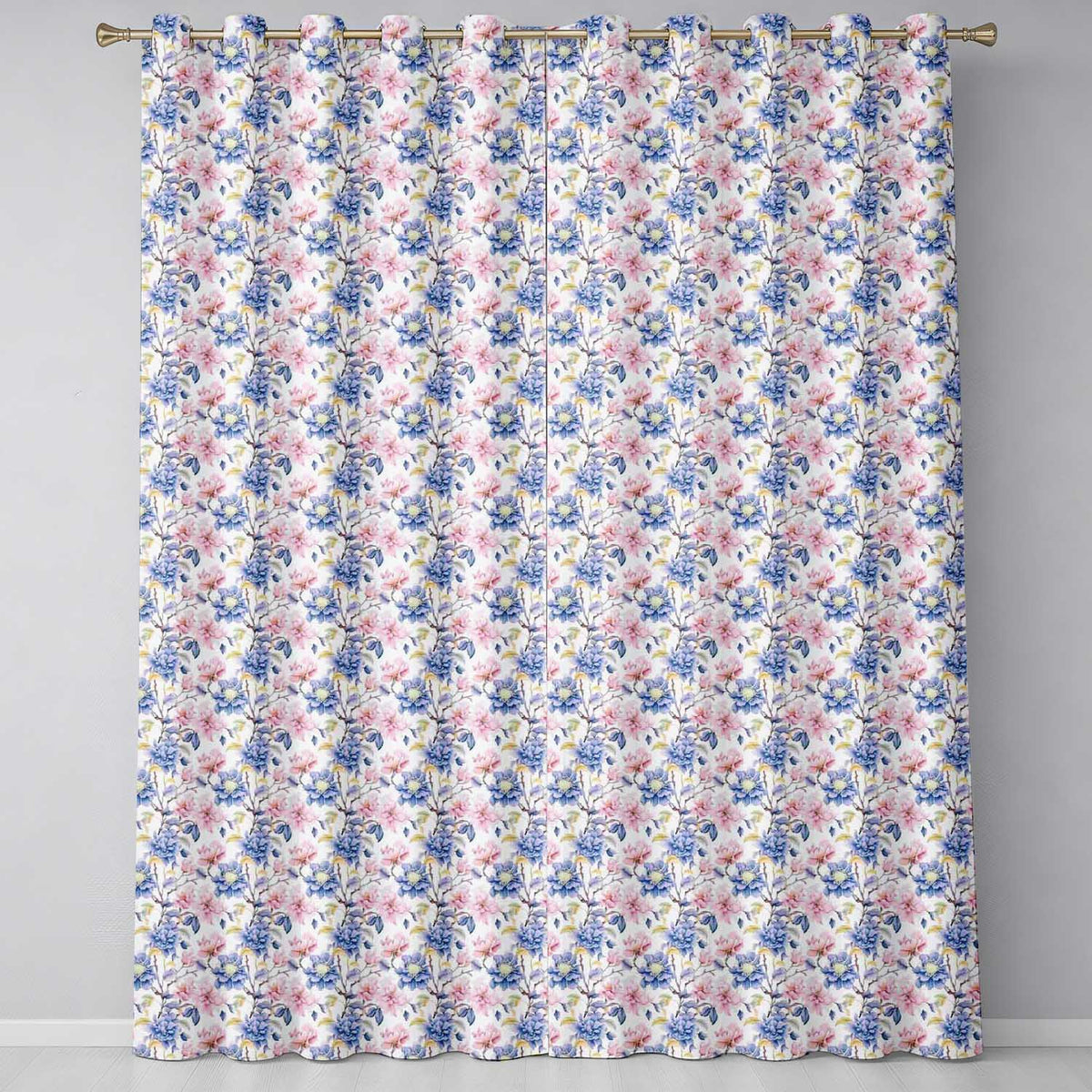Vintage Chrysanthemum Floral Seamless Beige and Gold Botanical Design Readymade Eyelet Ring Top Thermal 100% Blackout Curtains