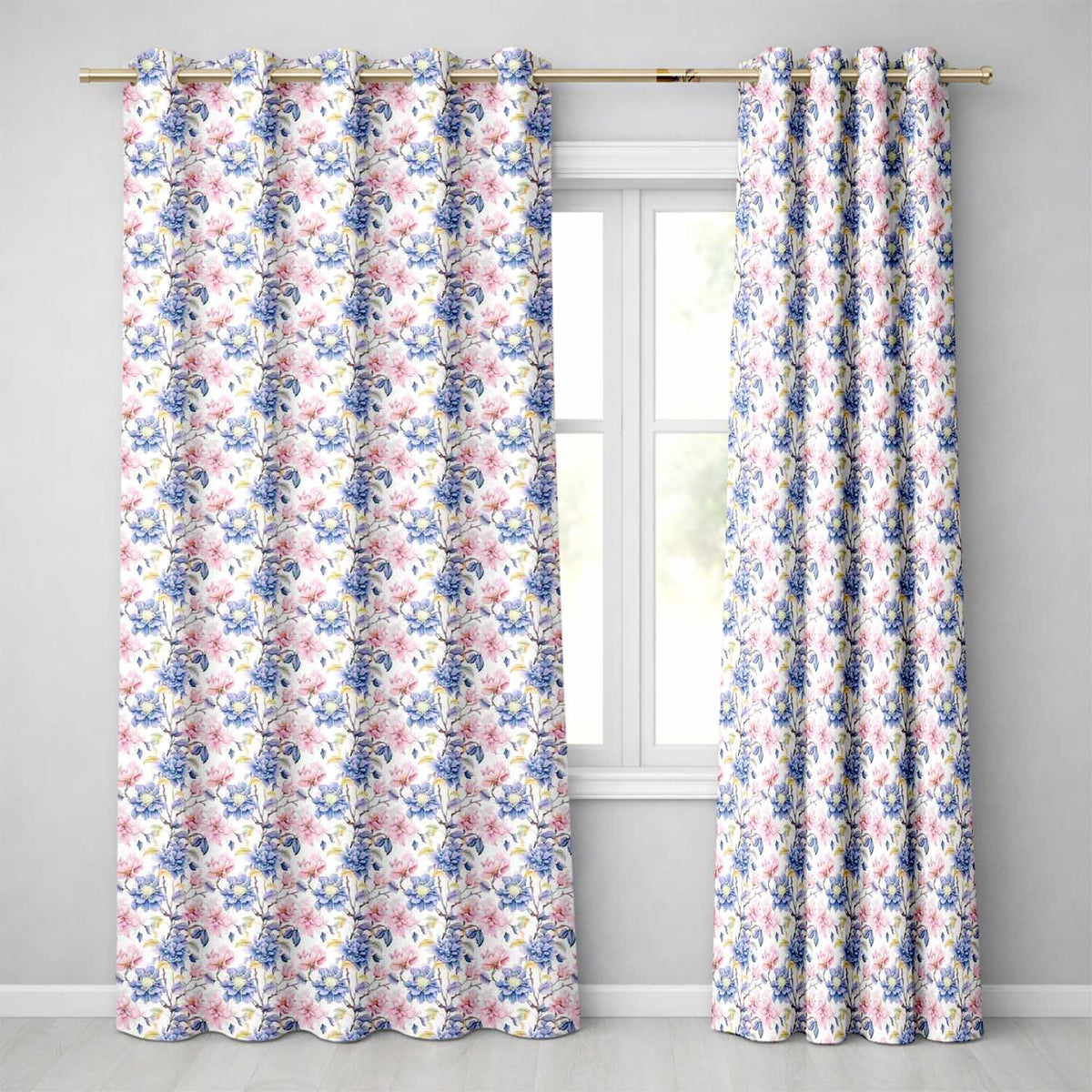Vintage Chrysanthemum Floral Seamless Beige and Gold Botanical Design Readymade Eyelet Ring Top Thermal 100% Blackout Curtains