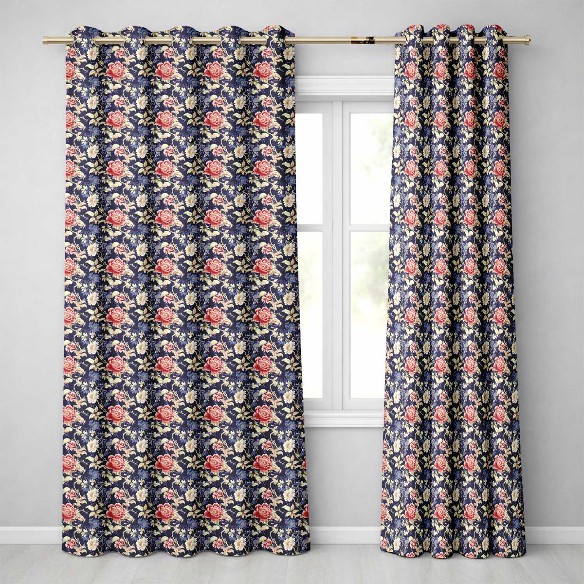 Antique Style Cream Floral Botanical Seamless Neutral Vintage Design Readymade Eyelet Ring Top Thermal 100% Blackout Curtains