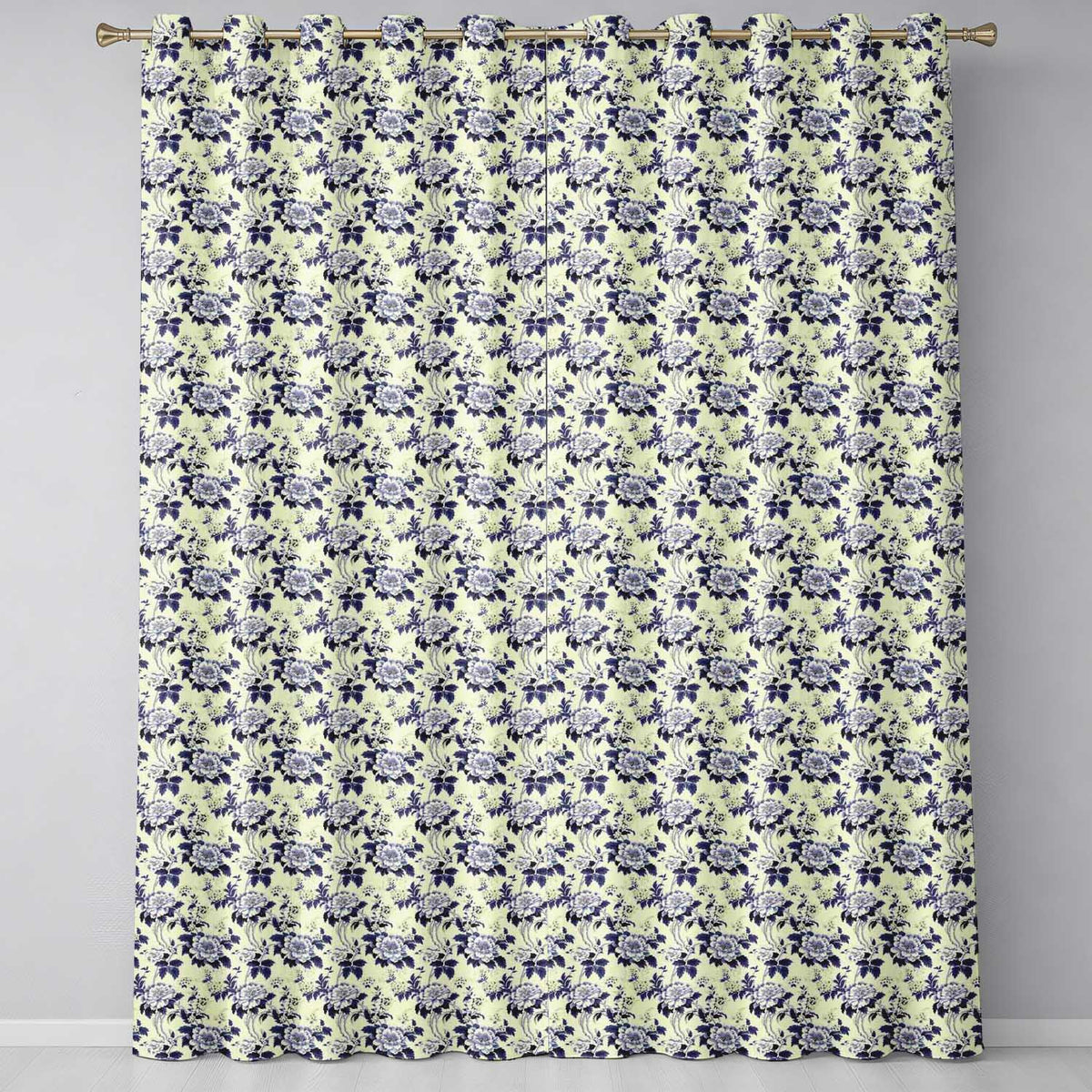 Classic Blue White Toile Floral Seamless Readymade Eyelet Ring Top Thermal 100% Blackout Curtains