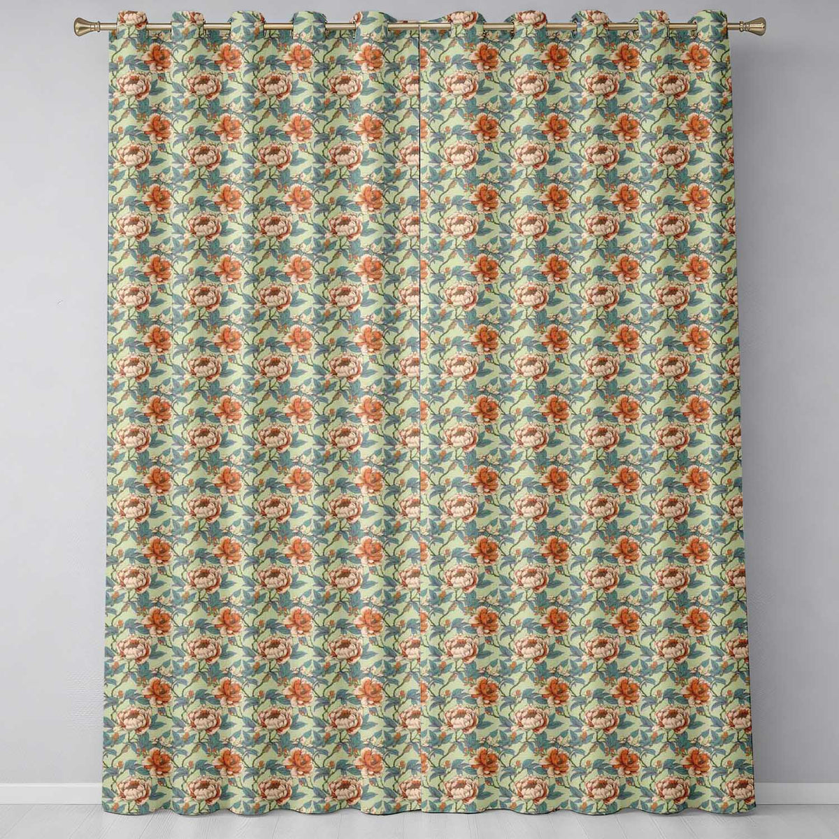 Elegant Coral Cream Peony Botanical Seamless Readymade Eyelet Ring Top Thermal 100% Blackout Curtains