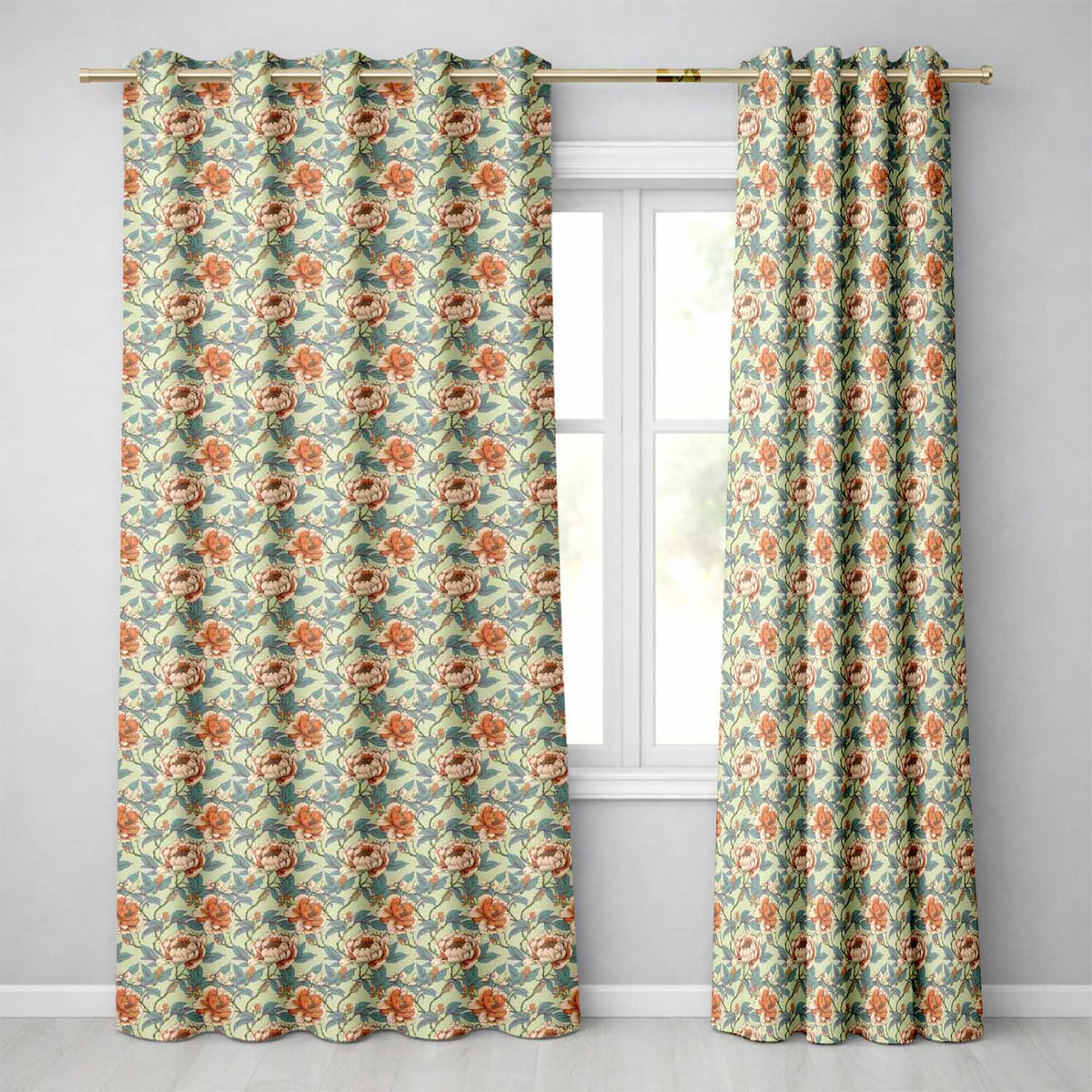 Elegant Coral Cream Peony Botanical Seamless Readymade Eyelet Ring Top Thermal 100% Blackout Curtains
