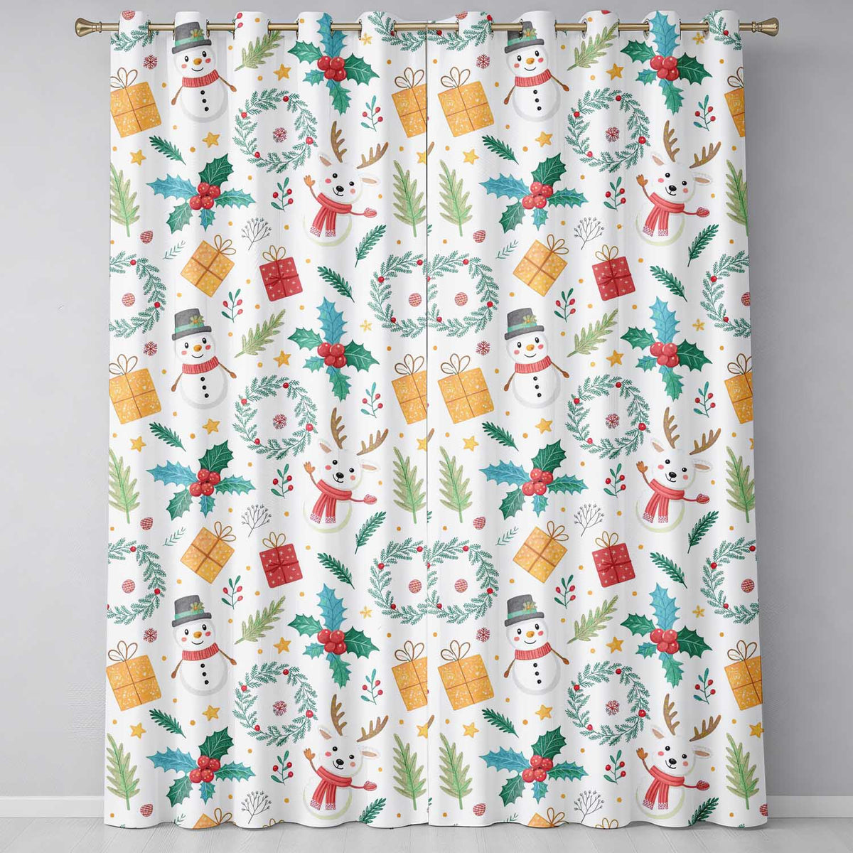 Christmas Plaid Snowman Reindeer Festive Seamless Readymade Eyelet Ring Top Thermal 100% Blackout Curtains