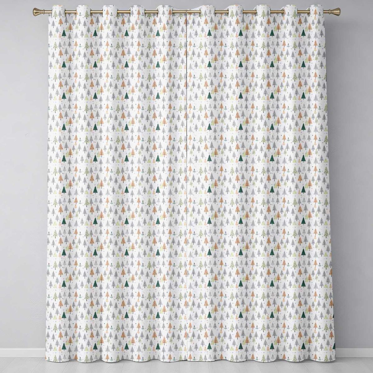 Pastel Christmas Trees Scandinavian Neutral Seamless Readymade Eyelet Ring Top Thermal 100% Blackout Curtains