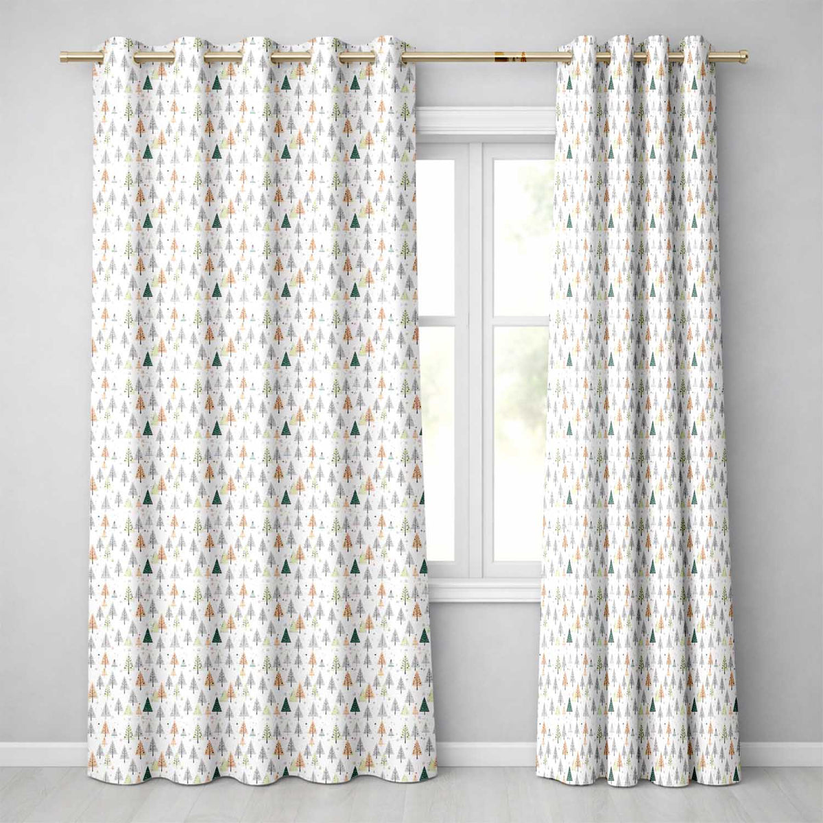 Pastel Christmas Trees Scandinavian Neutral Seamless Readymade Eyelet Ring Top Thermal 100% Blackout Curtains