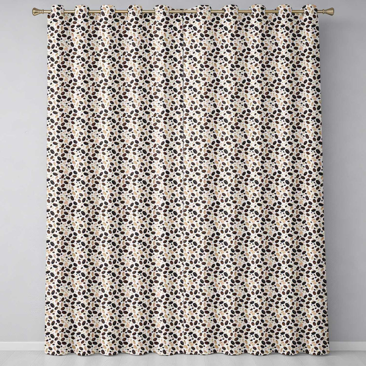 Coffee Bean Light Background Seamless Pattern Readymade Eyelet Ring Top Thermal 100% Blackout Curtains