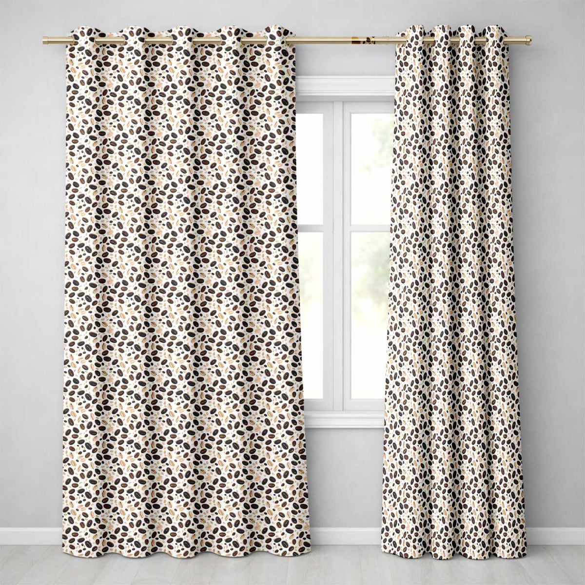 Coffee Bean Light Background Seamless Pattern Readymade Eyelet Ring Top Thermal 100% Blackout Curtains