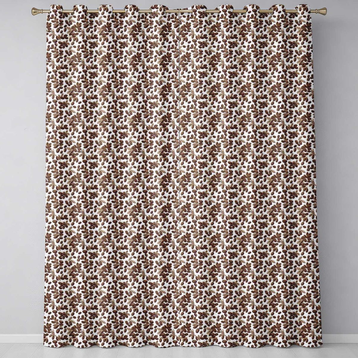 Realistic Roasted Coffee Beans Scatter Seamless Readymade Eyelet Ring Top Thermal 100% Blackout Curtains