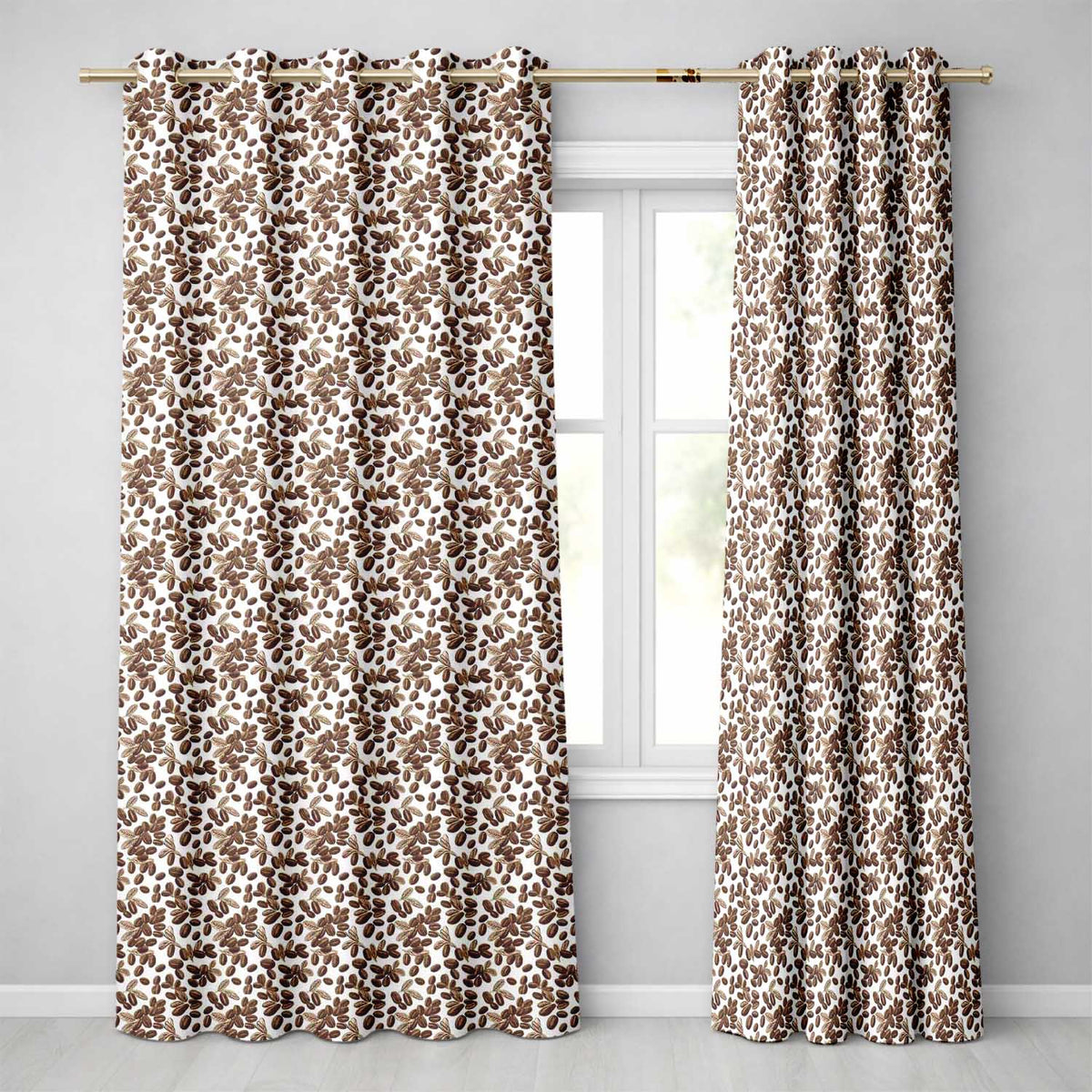 Realistic Roasted Coffee Beans Scatter Seamless Readymade Eyelet Ring Top Thermal 100% Blackout Curtains