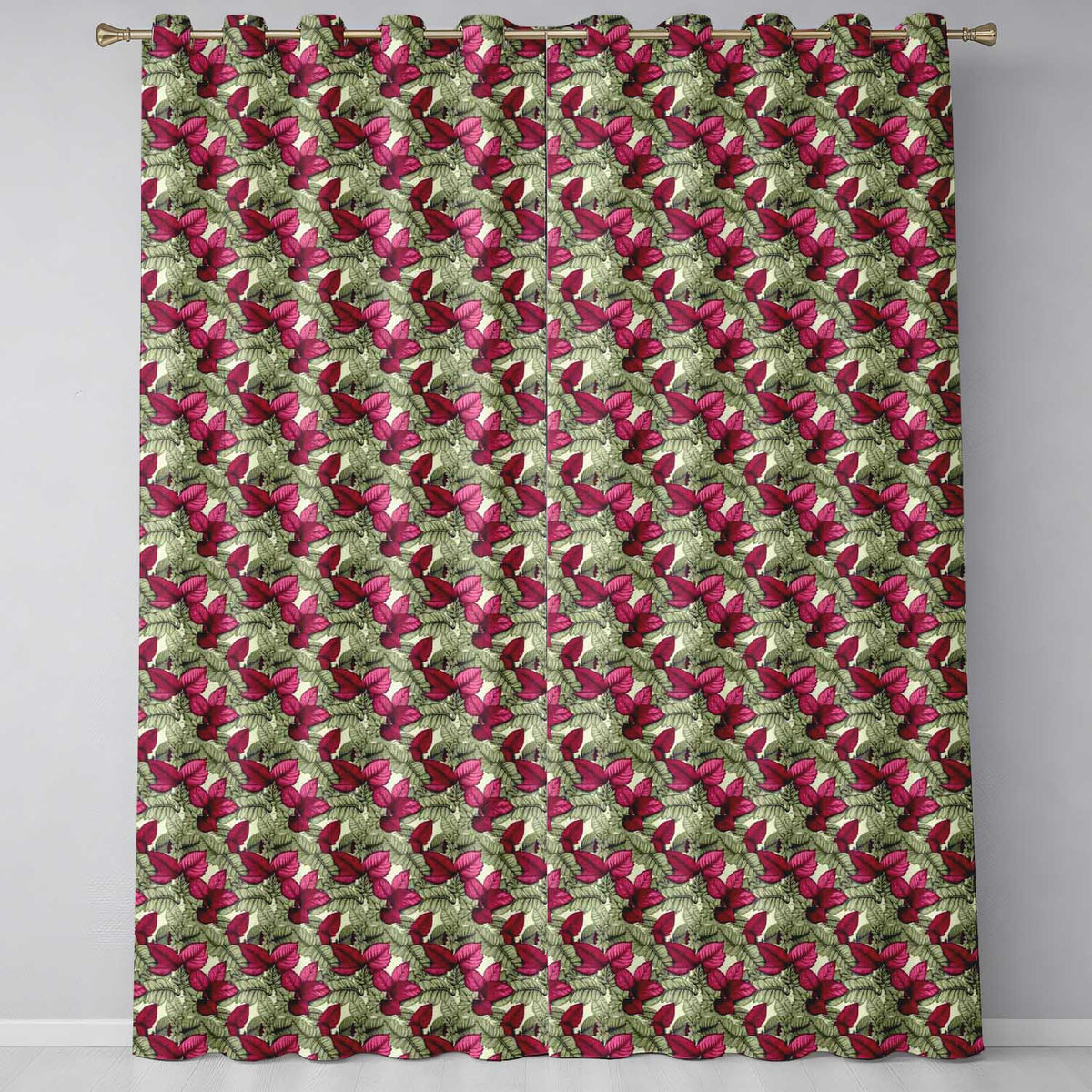 Light Pastel Botanical Leave Elegant Seamless Readymade Eyelet Ring Top Thermal 100% Blackout Curtains