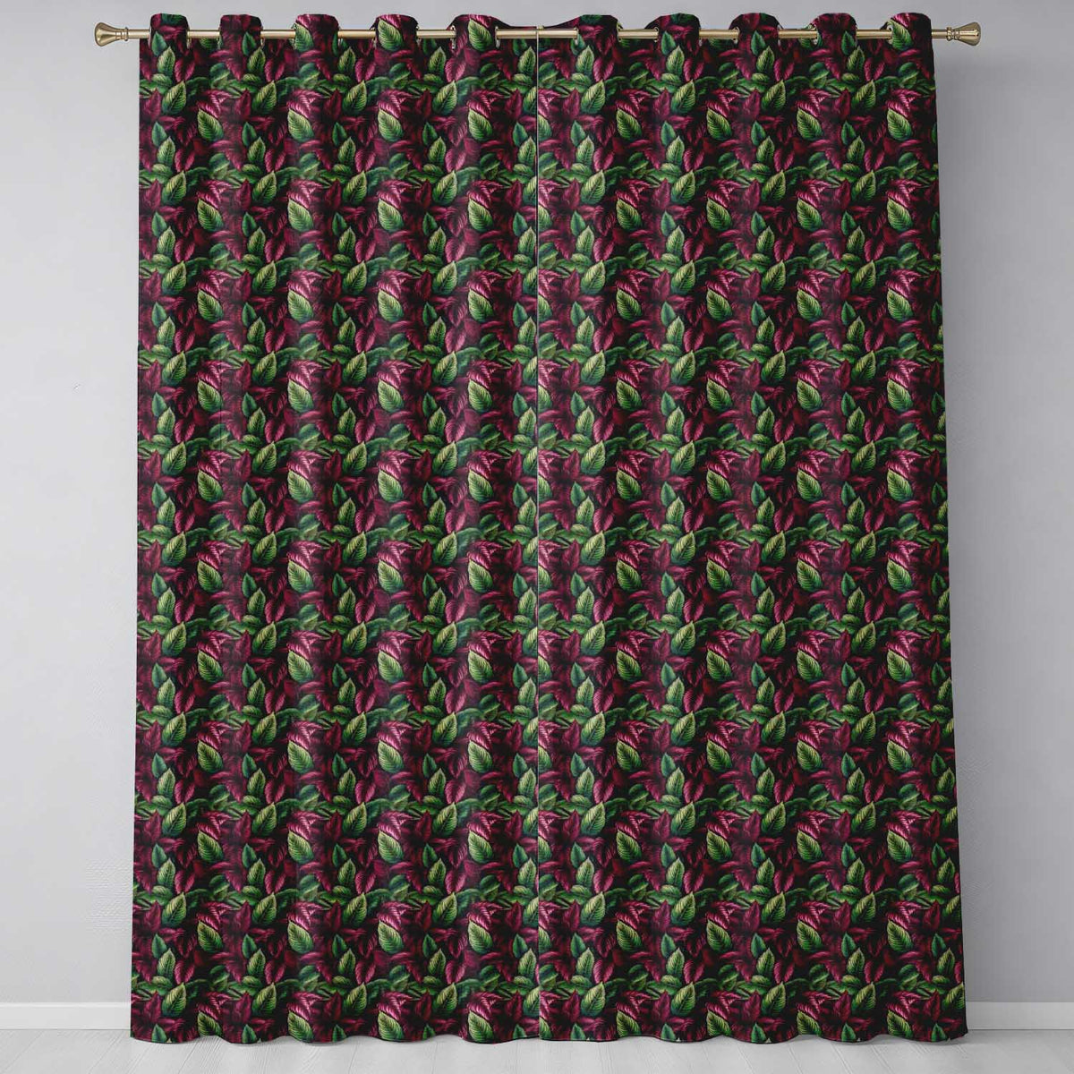 Deep Plum Foliage Vinesss Readymade Eyelet Ring Top Thermal 100% Blackout Curtains
