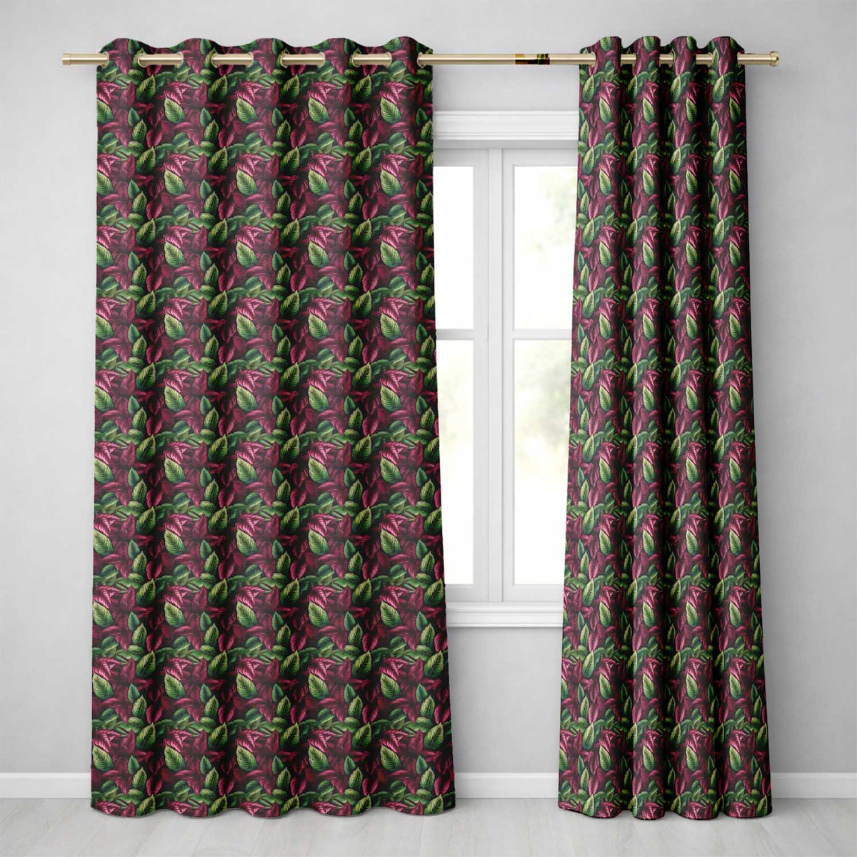 Deep Plum Foliage Vinesss Readymade Eyelet Ring Top Thermal 100% Blackout Curtains