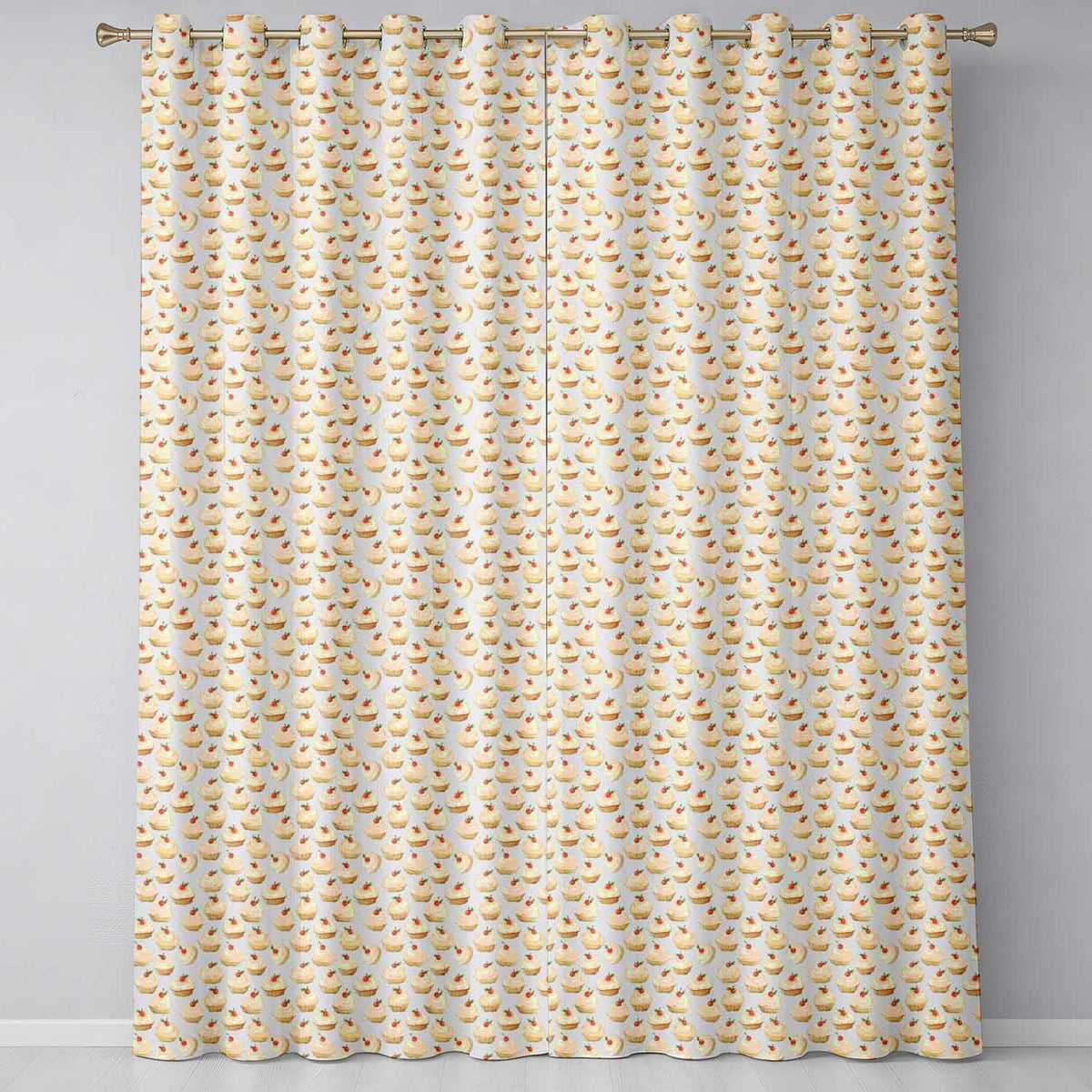 Tiny Cream Cupcake Patternss Readymade Eyelet Ring Top Thermal 100% Blackout Curtains
