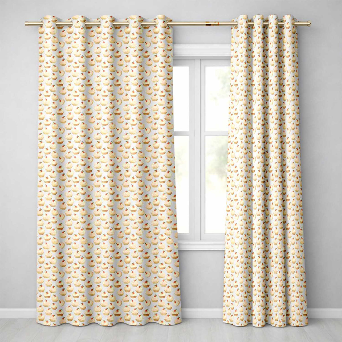 Tiny Cream Cupcake Patternss Readymade Eyelet Ring Top Thermal 100% Blackout Curtains