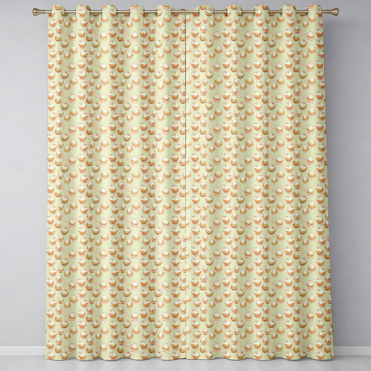Soft Yellow Cupcake Patterns Readymade Eyelet Ring Top Thermal 100% Blackout Curtains