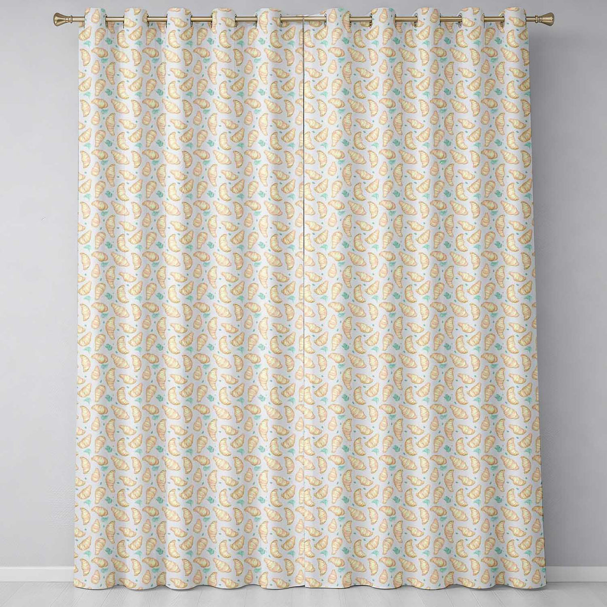 Pastel Pastry Croissantss Readymade Eyelet Ring Top Thermal 100% Blackout Curtains