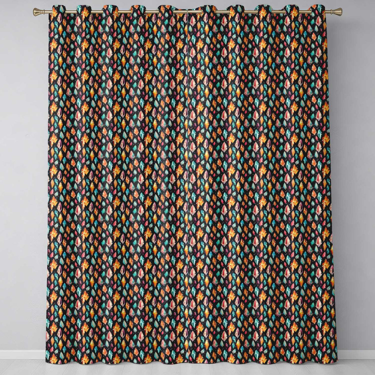 Colorful Crystal Gemstone Dark Galaxy Background Fantasy Illustration Readymade Eyelet Ring Top Thermal 100% Blackout Curtains