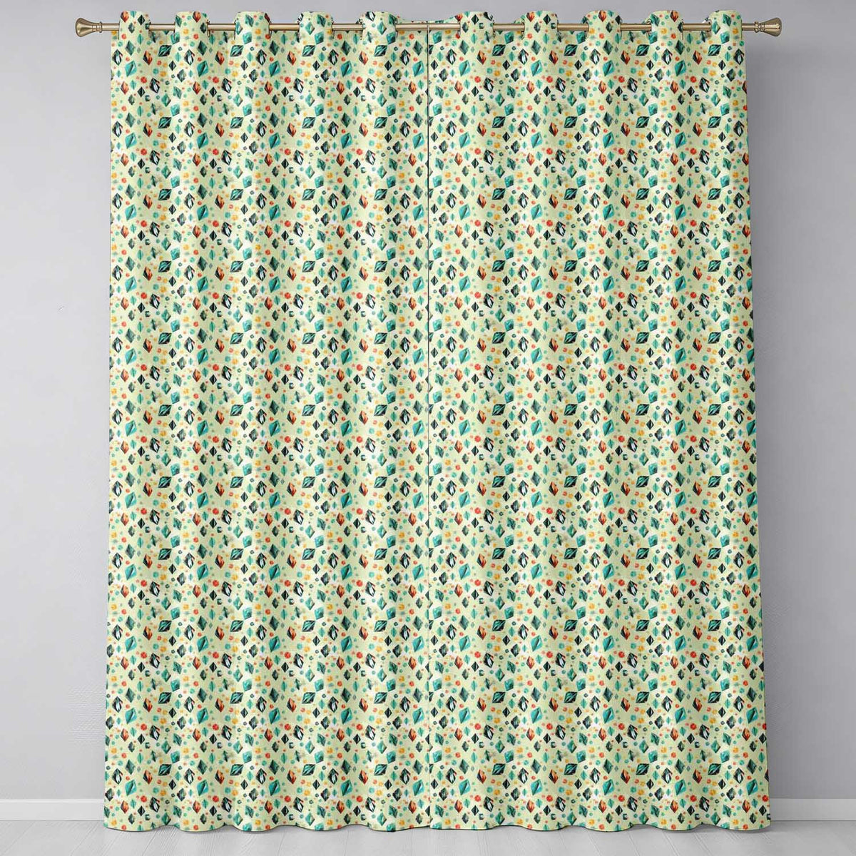 Decorative Crystal Floral Seamless Pastel Gemstone Botanical Design Readymade Eyelet Ring Top Thermal 100% Blackout Curtains