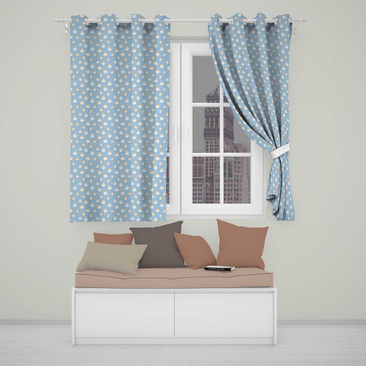 Light Blue Hamster Snowfall Seamless Pattern Readymade Eyelet Ring Top Thermal 100% Blackout Curtains