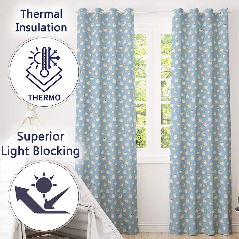 Light Blue Hamster Snowfall Seamless Pattern Readymade Eyelet Ring Top Thermal 100% Blackout Curtains