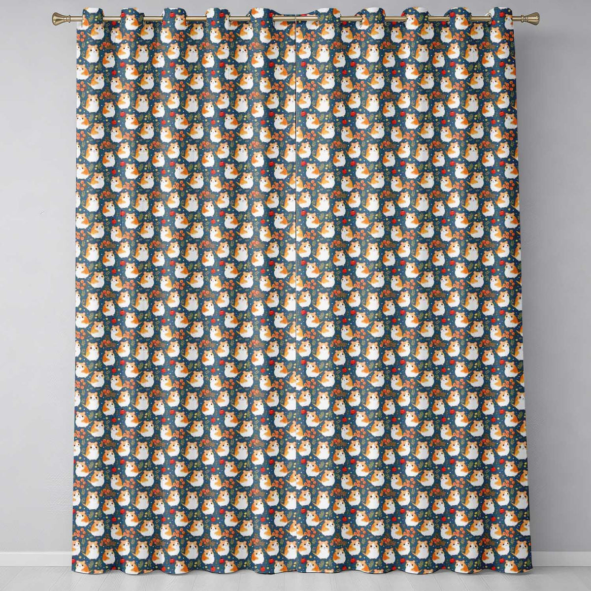 Hamster Floral Apple Garden Seamless Pattern Readymade Eyelet Ring Top Thermal 100% Blackout Curtains