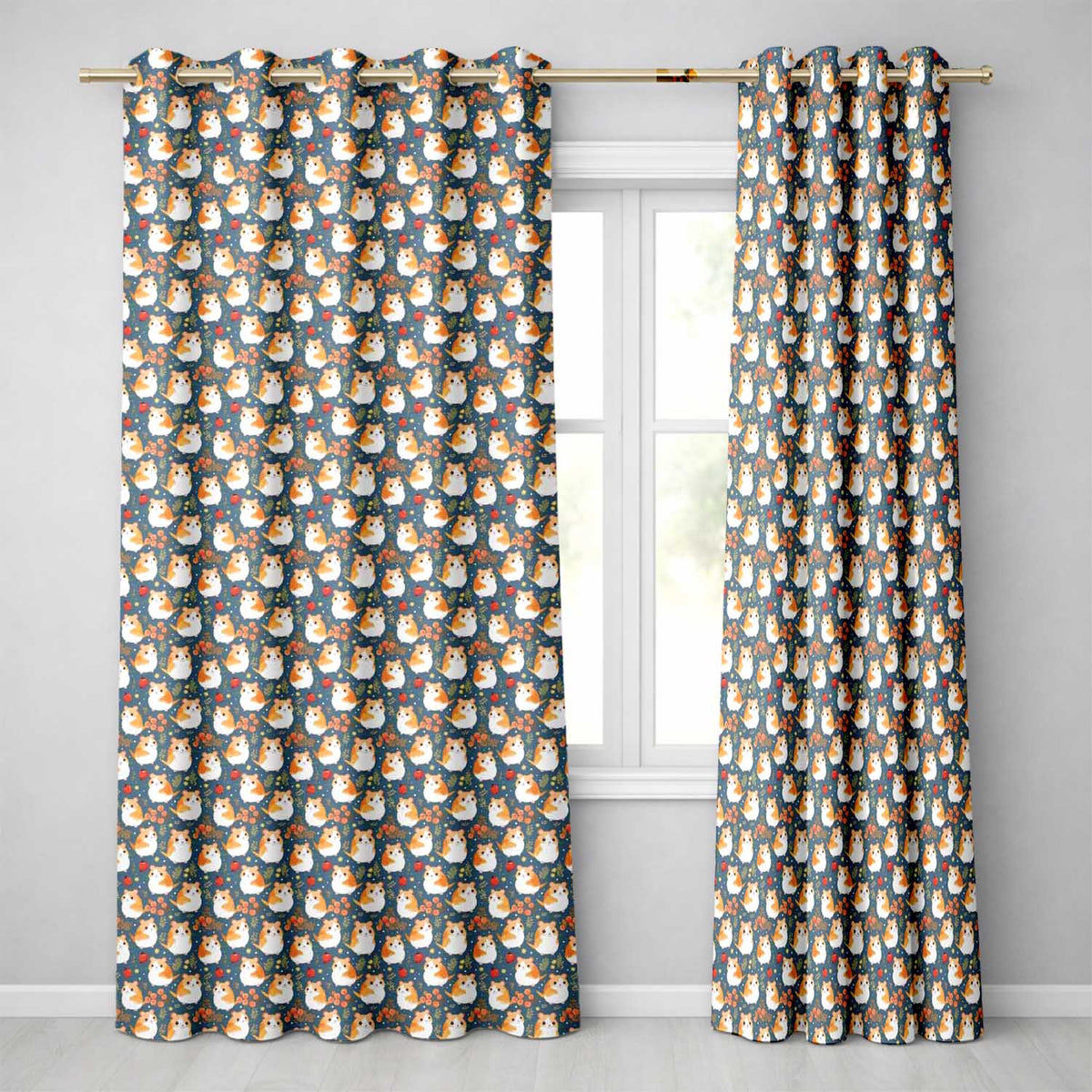 Hamster Floral Apple Garden Seamless Pattern Readymade Eyelet Ring Top Thermal 100% Blackout Curtains