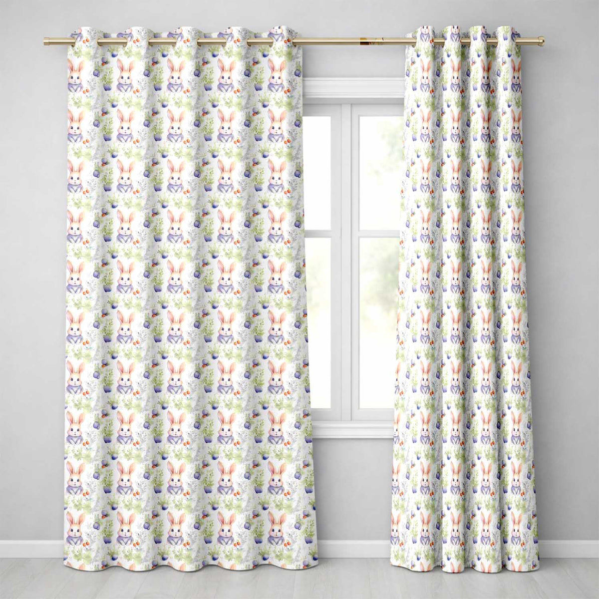 Vibrant Abstract Bunny Portrait Seamless Readymade Eyelet Ring Top Thermal 100% Blackout Curtains