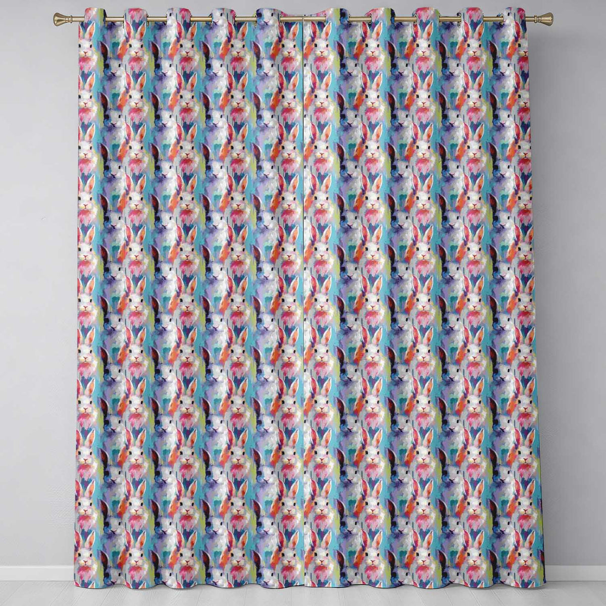 Watercolor Easter Bunny Botanical Seamless Readymade Eyelet Ring Top Thermal 100% Blackout Curtains