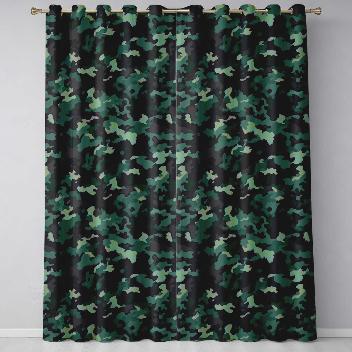 Deep Forest Green Camouflage Modern Seamless Readymade Eyelet Ring Top Thermal 100% Blackout Curtains