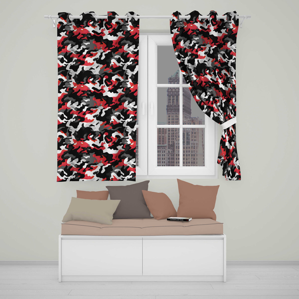Red Black White Camouflage Bold Graphic Seamless Readymade Eyelet Ring Top Thermal 100% Blackout Curtains