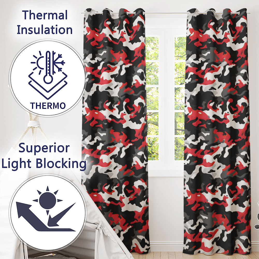 Red Black White Camouflage Bold Graphic Seamless Readymade Eyelet Ring Top Thermal 100% Blackout Curtains