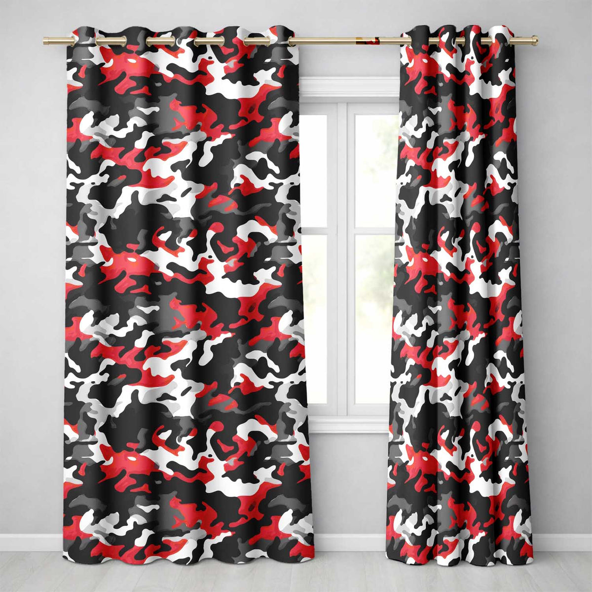 Red Black White Camouflage Bold Graphic Seamless Readymade Eyelet Ring Top Thermal 100% Blackout Curtains