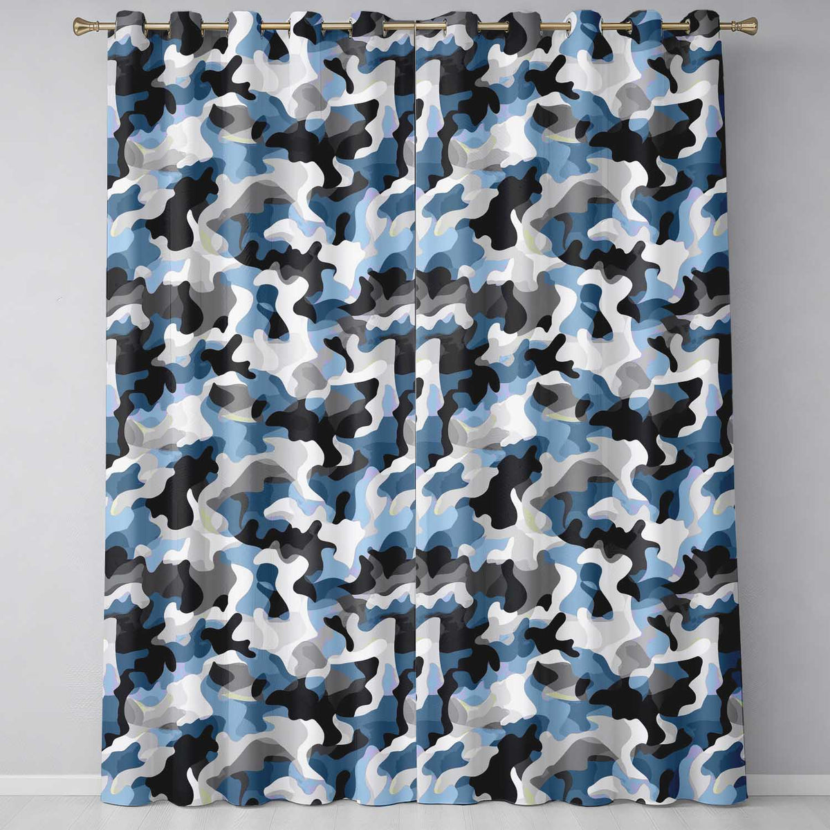 Blue Grey Urban Camouflage Seamless Pattern Readymade Eyelet Ring Top Thermal 100% Blackout Curtains