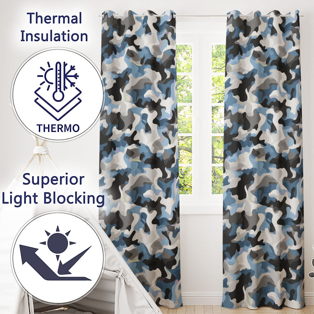 Blue Grey Urban Camouflage Seamless Pattern Readymade Eyelet Ring Top Thermal 100% Blackout Curtains