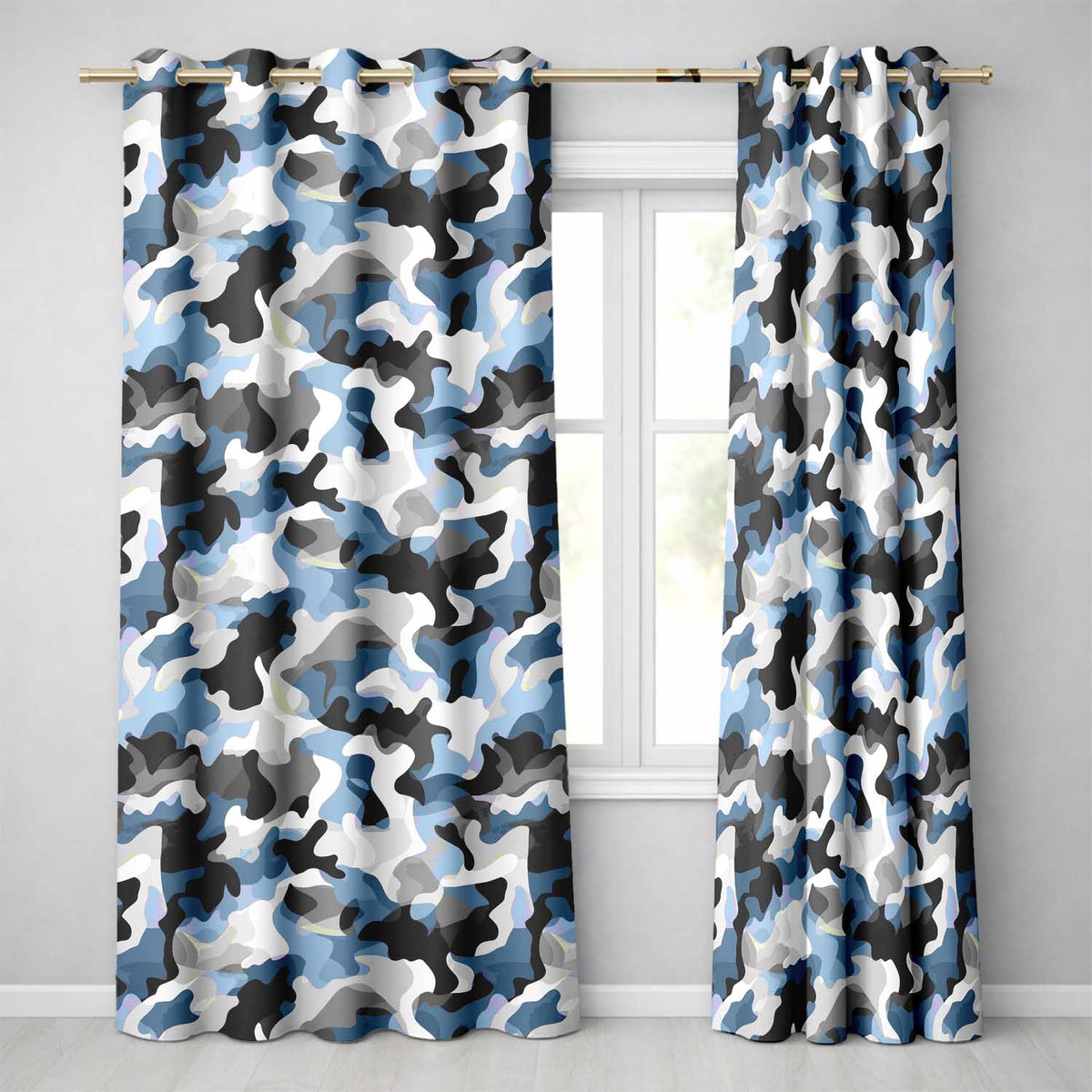 Blue Grey Urban Camouflage Seamless Pattern Readymade Eyelet Ring Top Thermal 100% Blackout Curtains