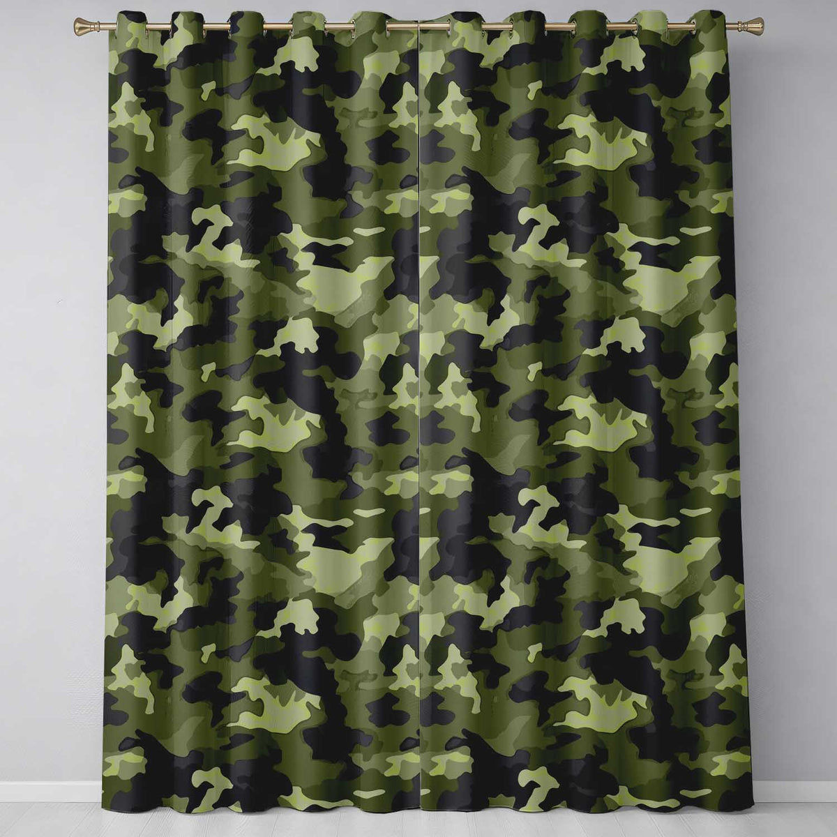 Rich Woodland Green Camouflage Seamless Readymade Eyelet Ring Top Thermal 100% Blackout Curtains