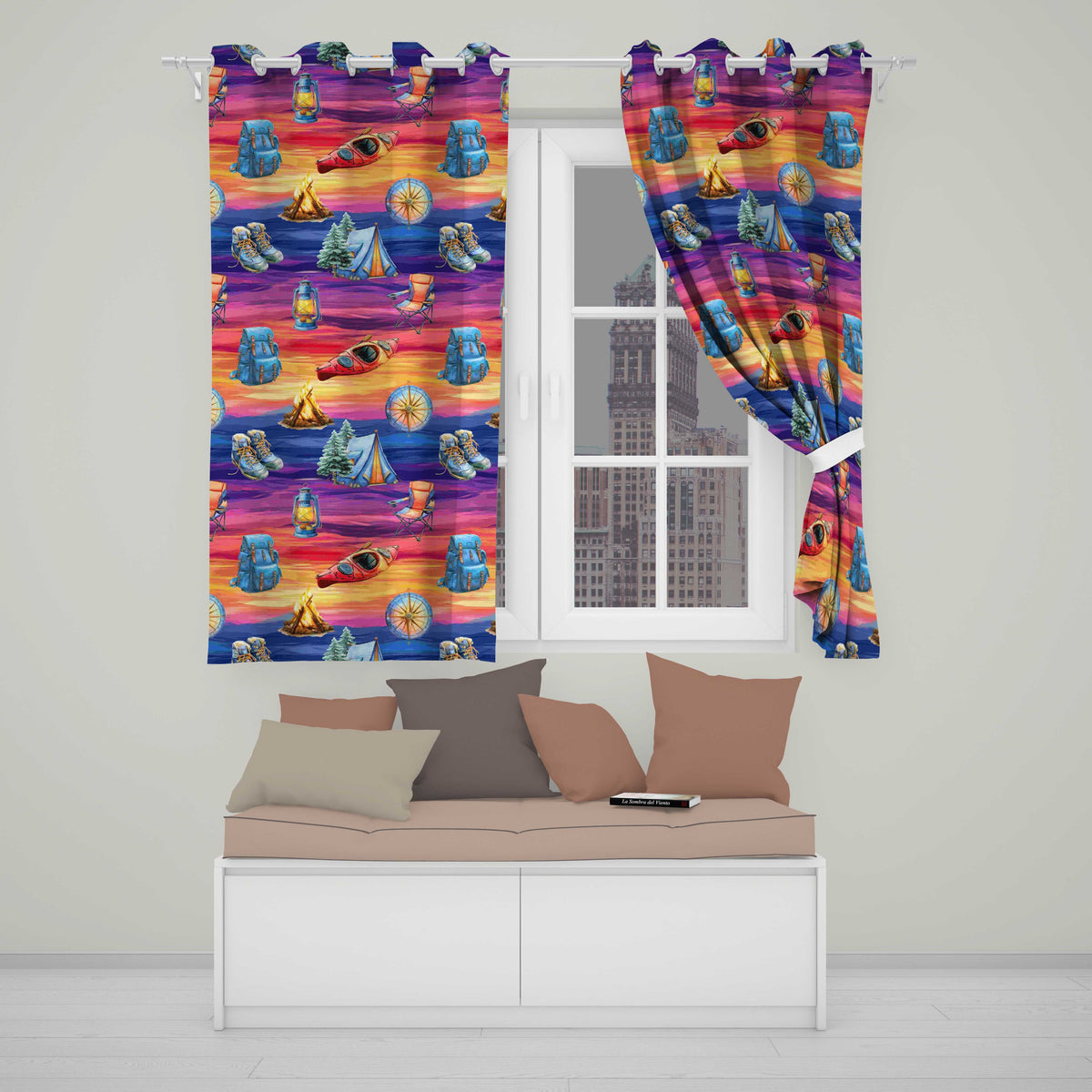 Sunset Camping Outdoor Equipment Seamless Readymade Eyelet Ring Top Thermal 100% Blackout Curtains